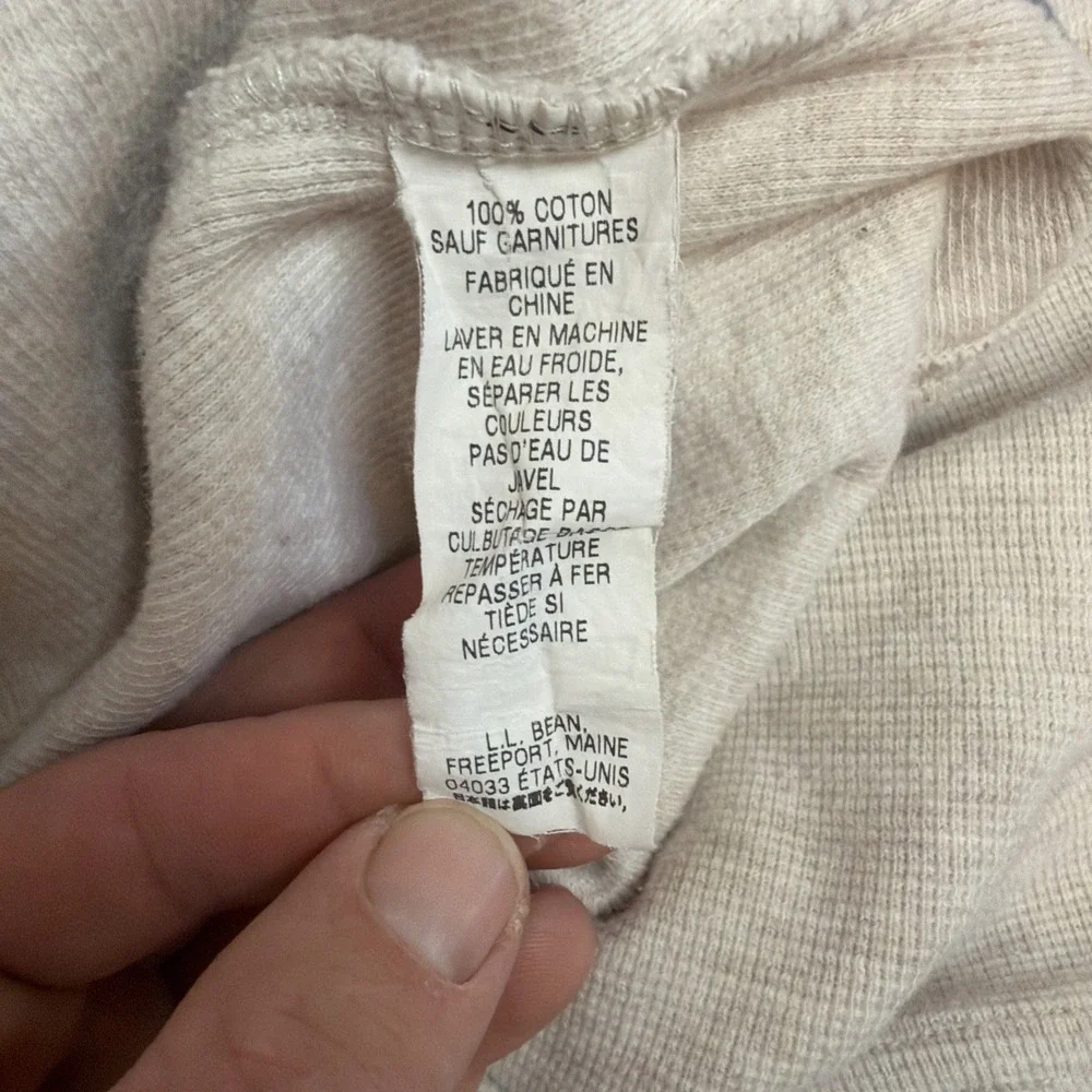 LL Bean Sweatshirt Mens XXL Beige Waffle Knit Thermal Crewneck Pullover Sweater